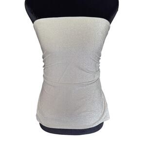 Madden Girl Sparkly Champagne Tube Top Going Out Y2K Glam Ruched Slit Medium
